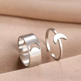 Silver Moon Rings Set of 2 Adjustable Alloy