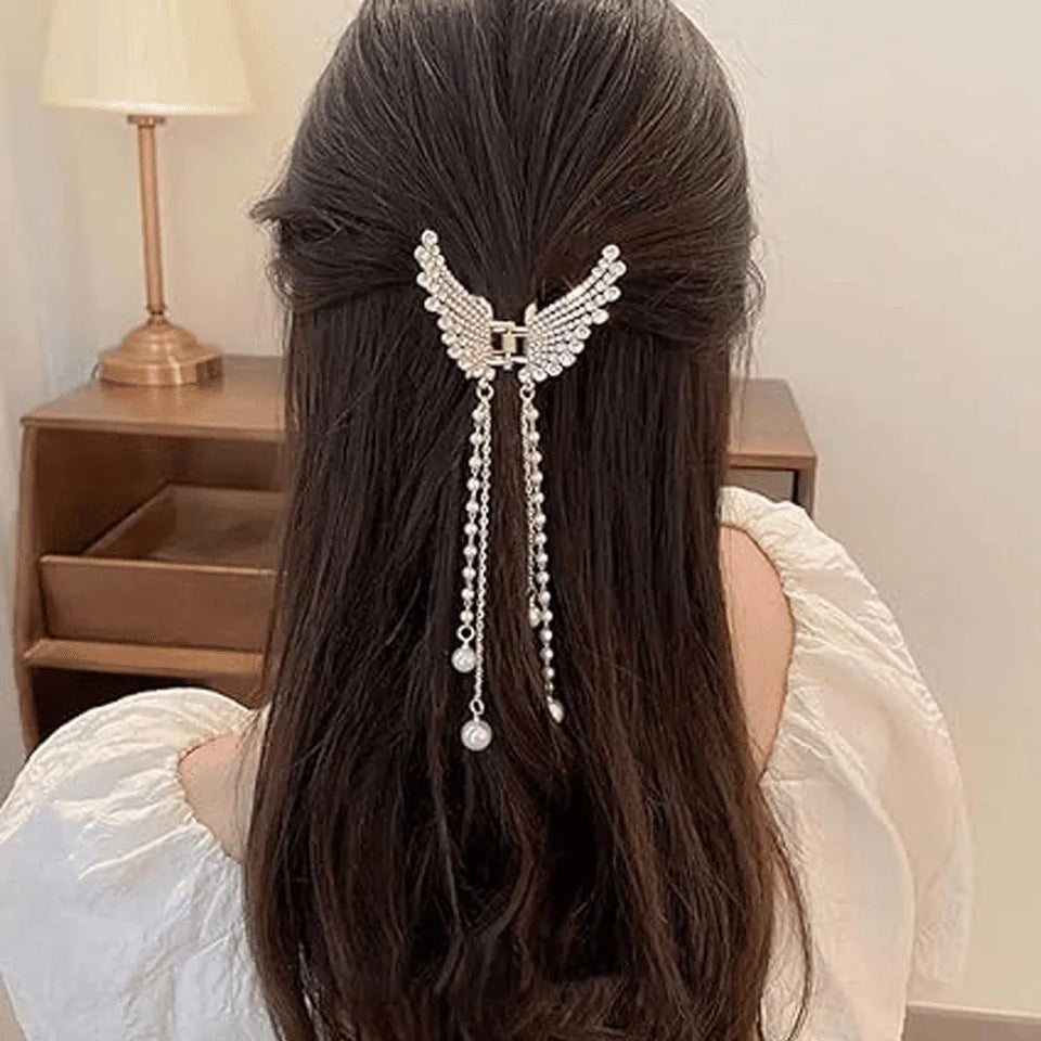 Silver Golden Zircon Butterfly Hair Claw for Women Daily Wear