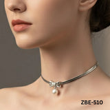 Stainless Steel Pearl Choker Necklace for Women Silver