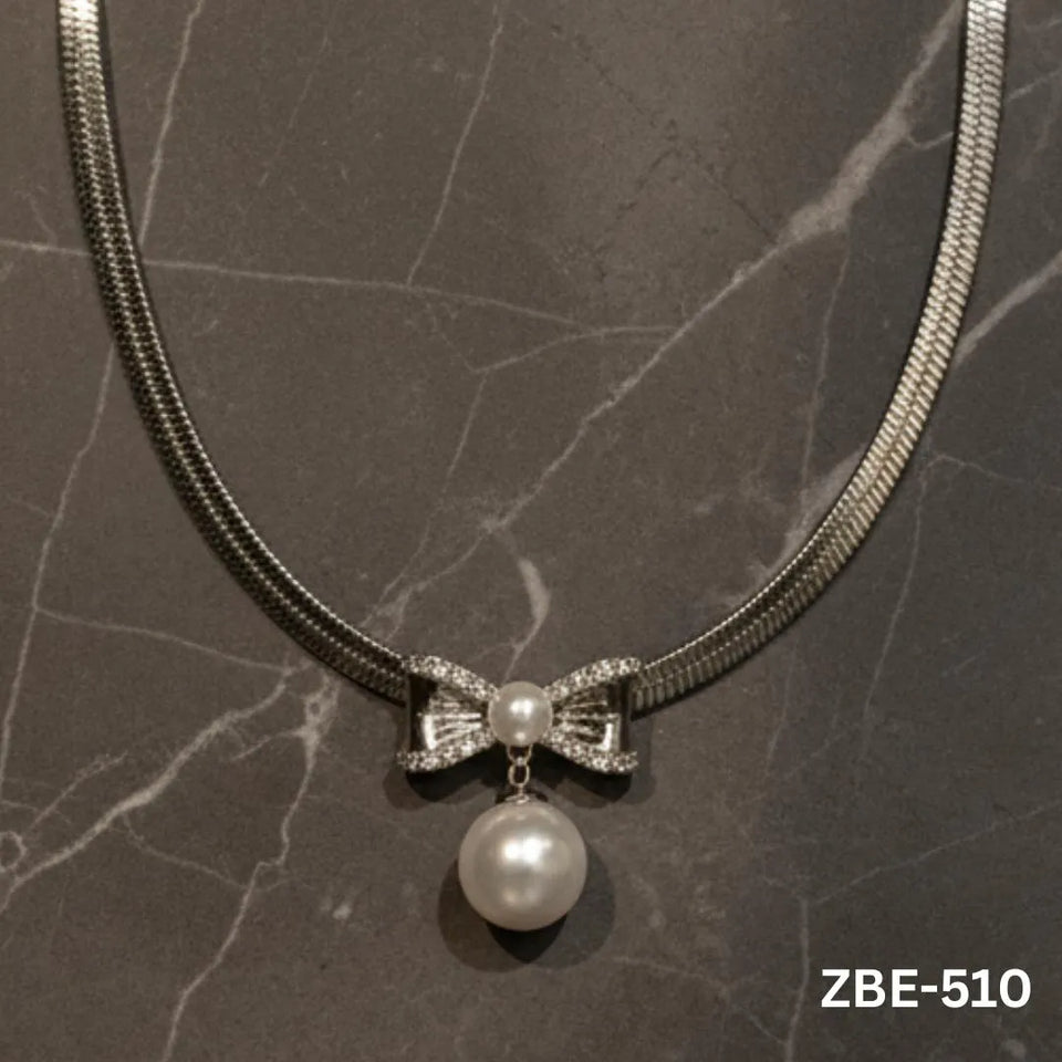 Stainless Steel Pearl Choker Necklace for Women Silver