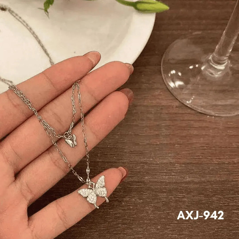 Double Butterfly Korean Trending Zircon Necklace (AXJ-942)