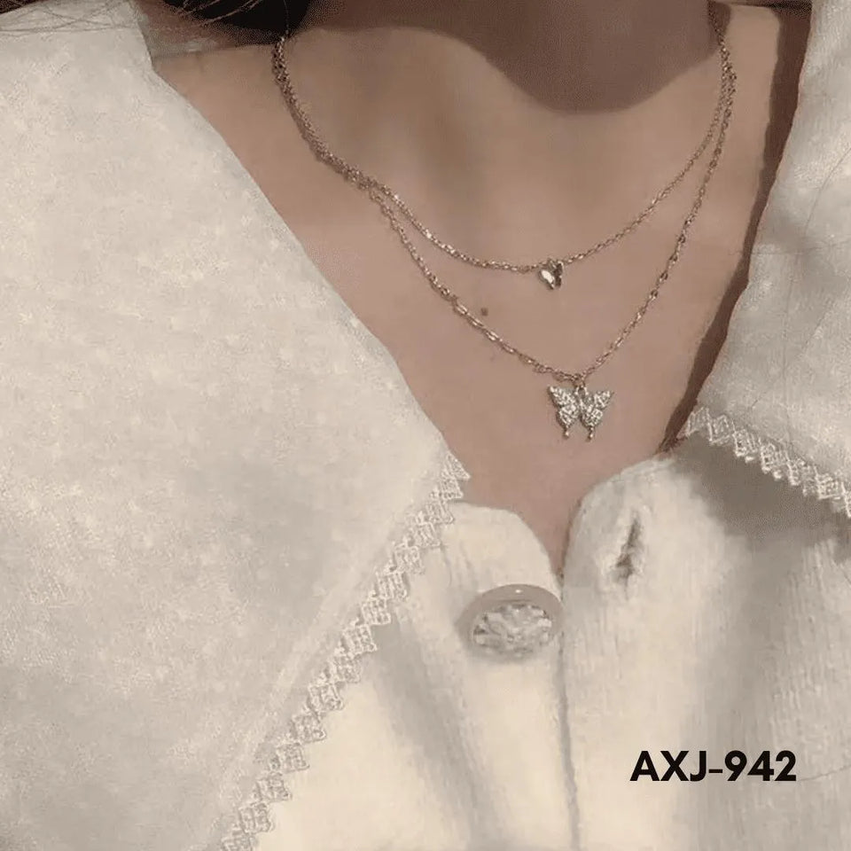 Double Butterfly Korean Trending Zircon Necklace (AXJ-942)