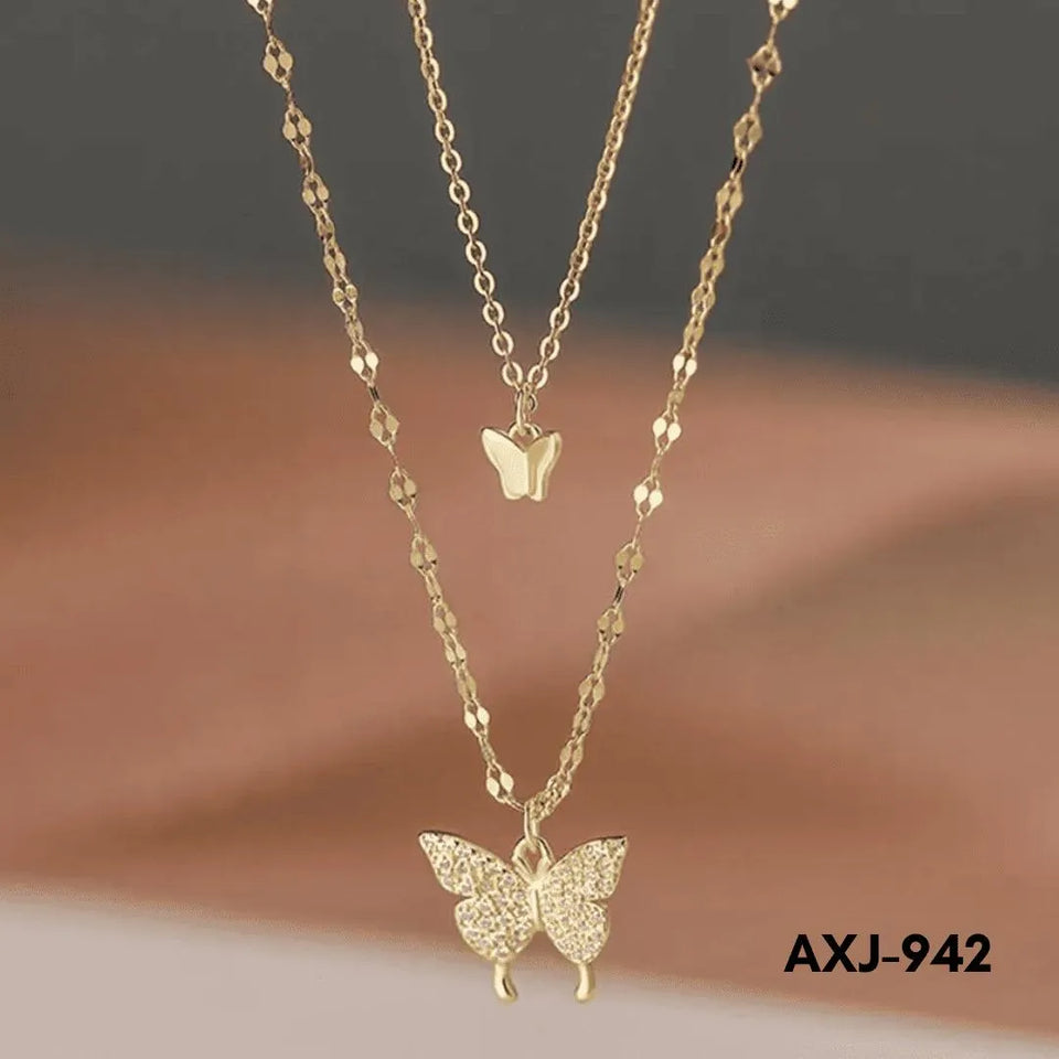 Double Butterfly Korean Trending Zircon Necklace (AXJ-942)