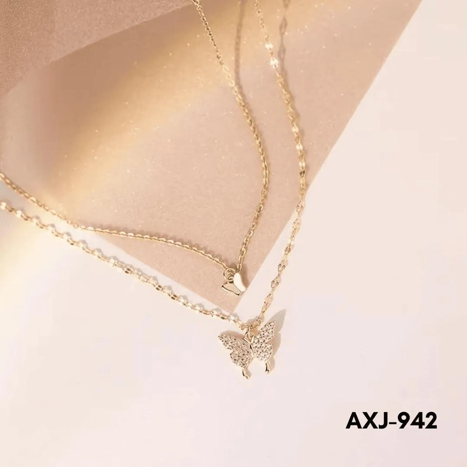 Double Butterfly Korean Trending Zircon Necklace (AXJ-942)