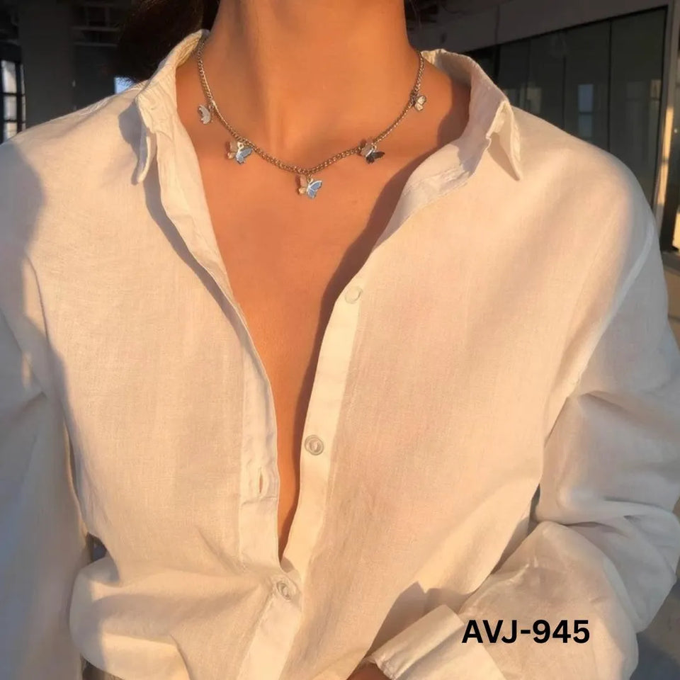 Women Multi Butterfly Necklace Gold Silver Alloy Daily Wear
