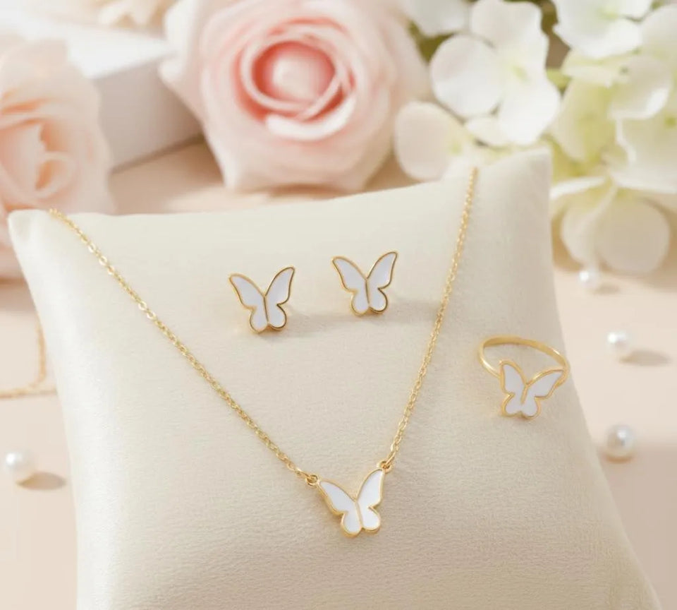 Butterfly Necklace Set 4Pcs Alloy White Gold