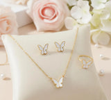 Butterfly Necklace Set 4Pcs Alloy White Gold