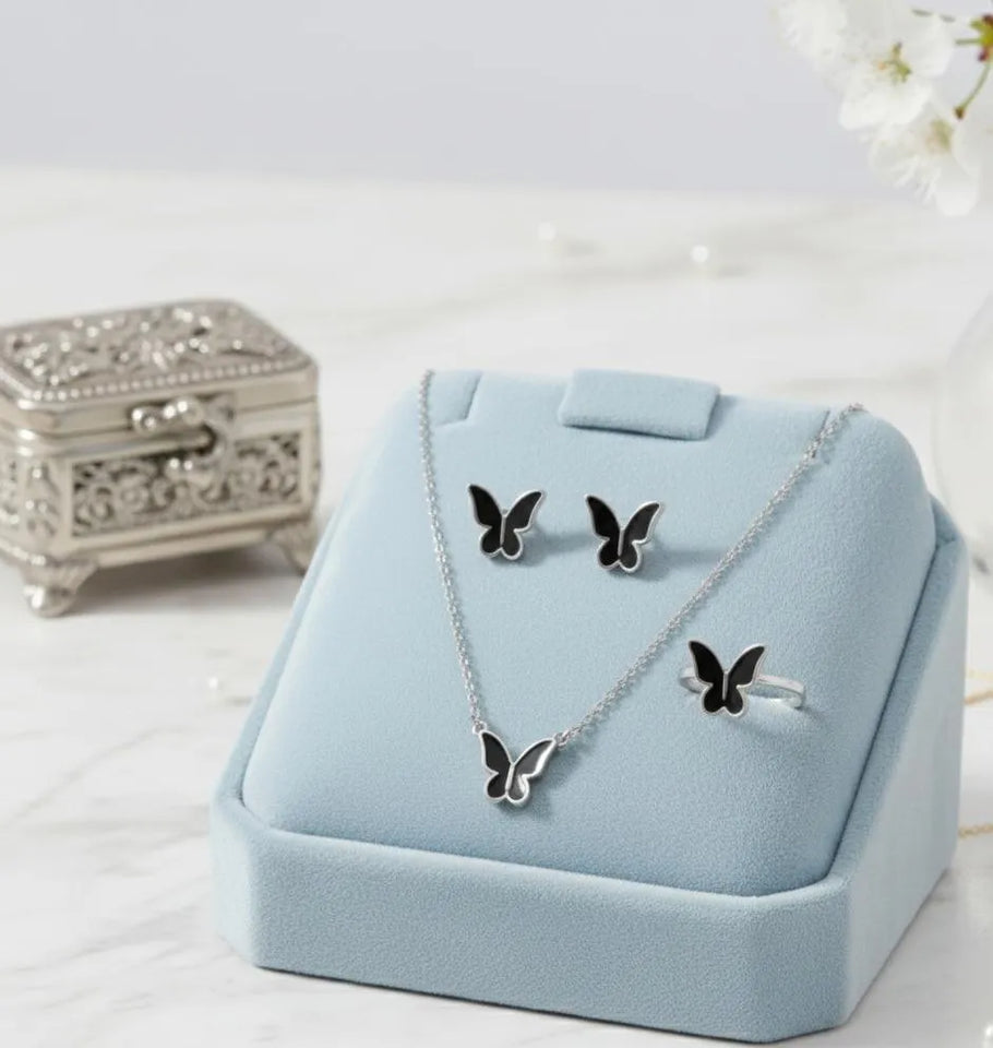 Butterfly Necklace Set 4Pcs Alloy White Gold