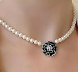 Elegant Black White Flower Necklace Set 4 Pcs Alloy