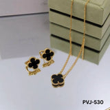 Black Four Leaf Pendant Earring Set for Women