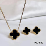 Black Four Leaf Pendant Earring Set for Women