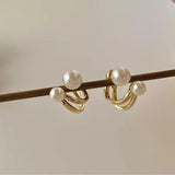 Pearl Hoop Earrings Gold Silver 2 Pcs Alloy
