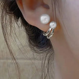 Pearl Hoop Earrings Gold Silver 2 Pcs Alloy