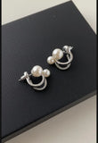 Pearl Hoop Earrings Gold Silver 2 Pcs Alloy