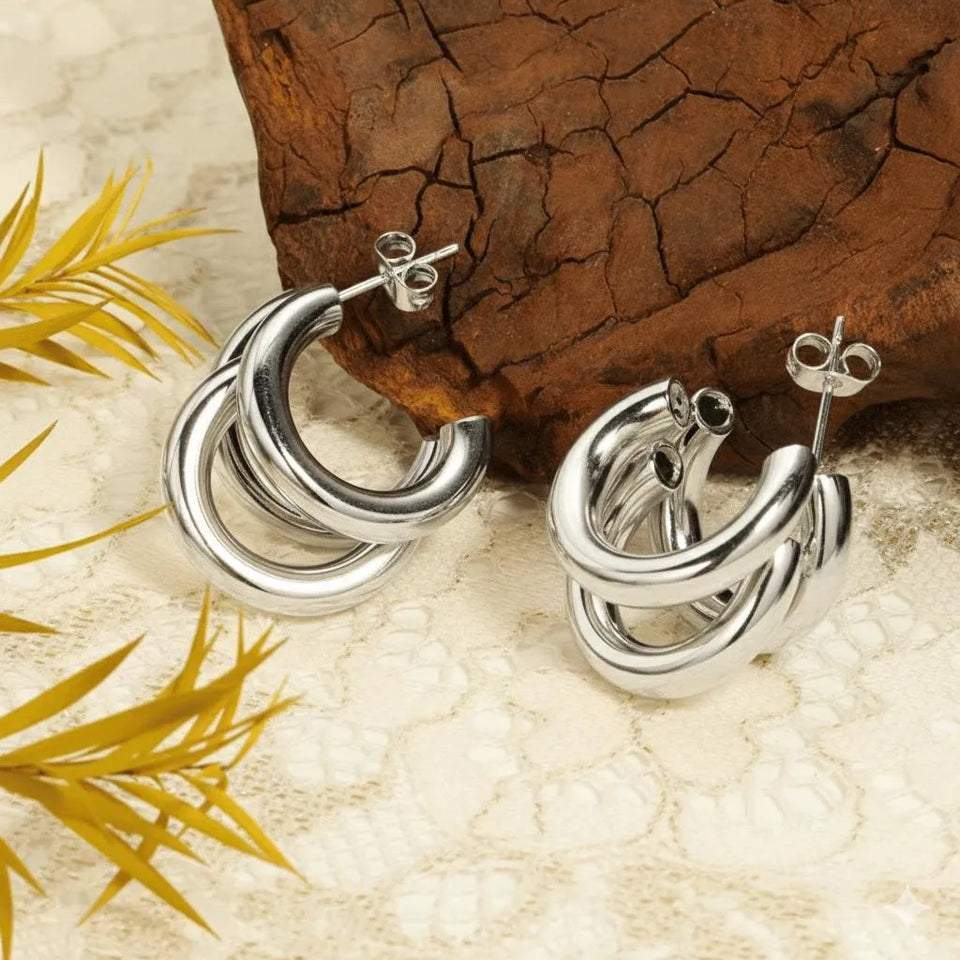 Golden三层Korean Hoop Earrings 2 Pcs