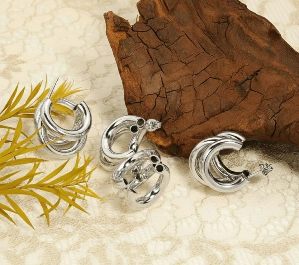Golden三层Korean Hoop Earrings 2 Pcs