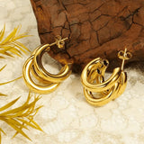 Golden三层Korean Hoop Earrings 2 Pcs