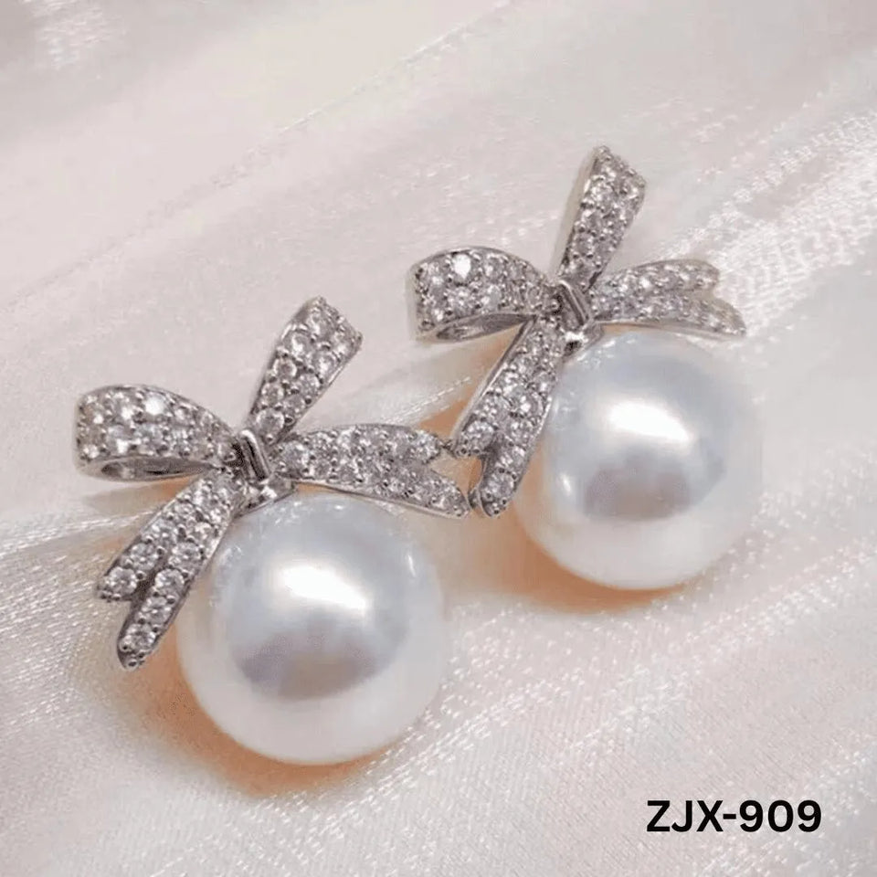 Stainless Steel Pearl Bow Stud Earrings 2 Pcs Golden Silver