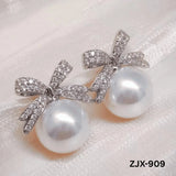 Stainless Steel Pearl Bow Stud Earrings 2 Pcs Golden Silver
