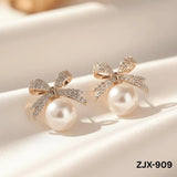 Stainless Steel Pearl Bow Stud Earrings 2 Pcs Golden Silver