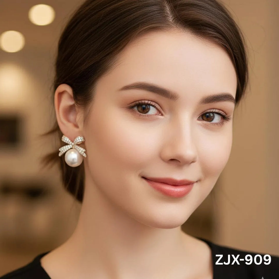 Stainless Steel Pearl Bow Stud Earrings 2 Pcs Golden Silver