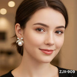 Stainless Steel Pearl Bow Stud Earrings 2 Pcs Golden Silver