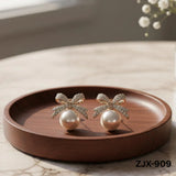 Stainless Steel Pearl Bow Stud Earrings 2 Pcs Golden Silver