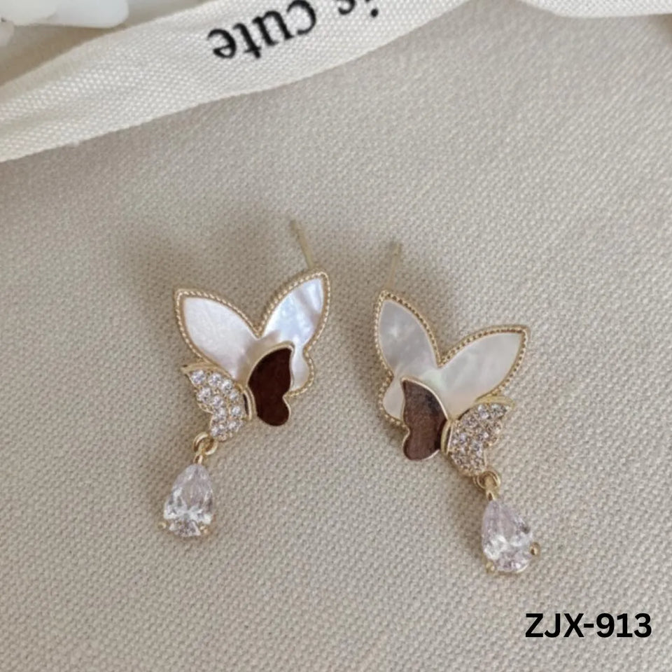 Golden Butterfly Pearl Drop Earrings for Women