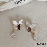 Golden Butterfly Pearl Drop Earrings for Women