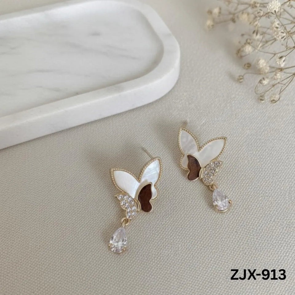 Golden Butterfly Pearl Drop Earrings for Women