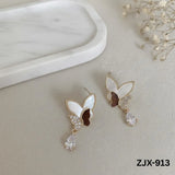 Golden Butterfly Pearl Drop Earrings for Women