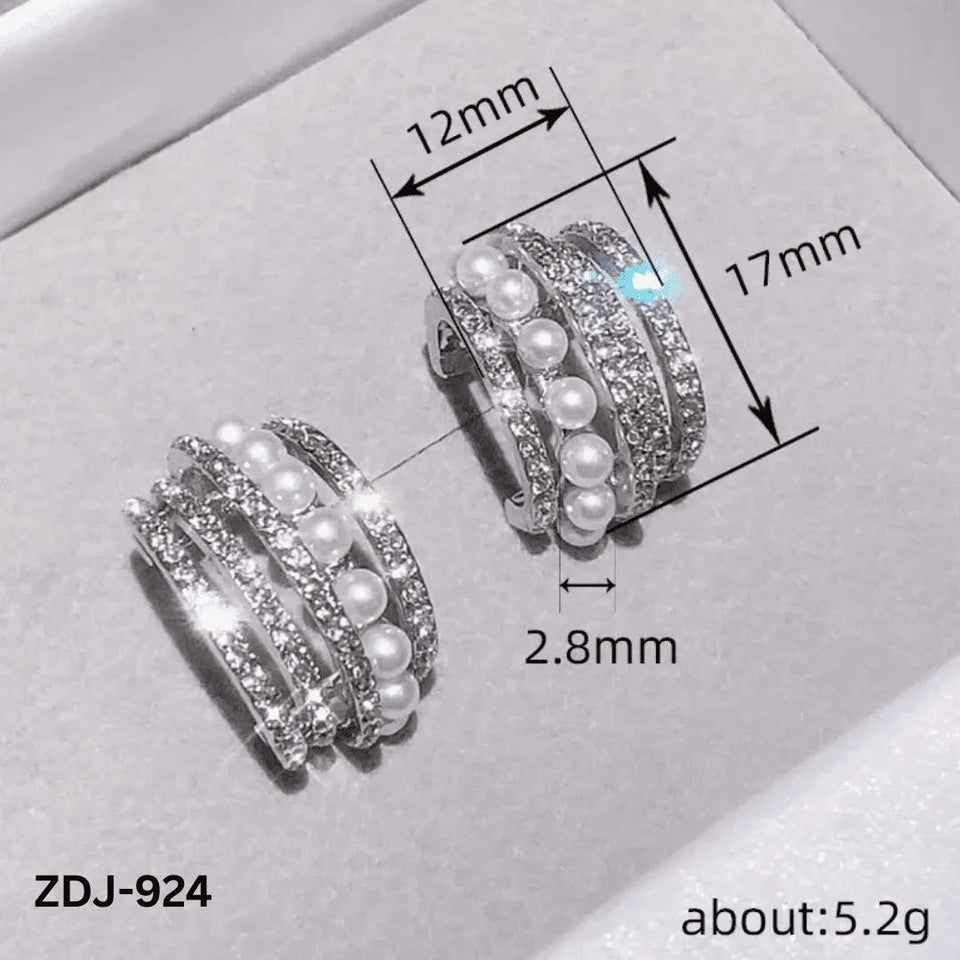Elegant Korean Style Pearl Crystal Earrings Silver Alloy 2 Pcs