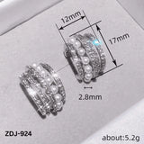 Elegant Korean Style Pearl Crystal Earrings Silver Alloy 2 Pcs