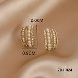 Elegant Korean Style Pearl Crystal Earrings Silver Alloy 2 Pcs