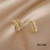Elegant Korean Style Pearl Crystal Earrings Silver Alloy 2 Pcs
