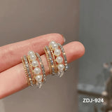 Elegant Korean Style Pearl Crystal Earrings Silver Alloy 2 Pcs