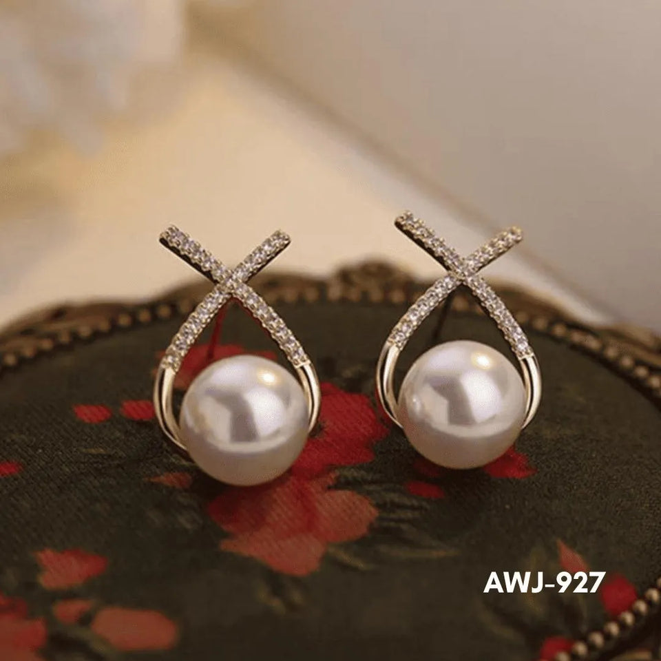 Cross Zircon Pearl Earrings for Women Silver Golden 2Pcs