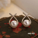 Cross Zircon Pearl Earrings for Women Silver Golden 2Pcs