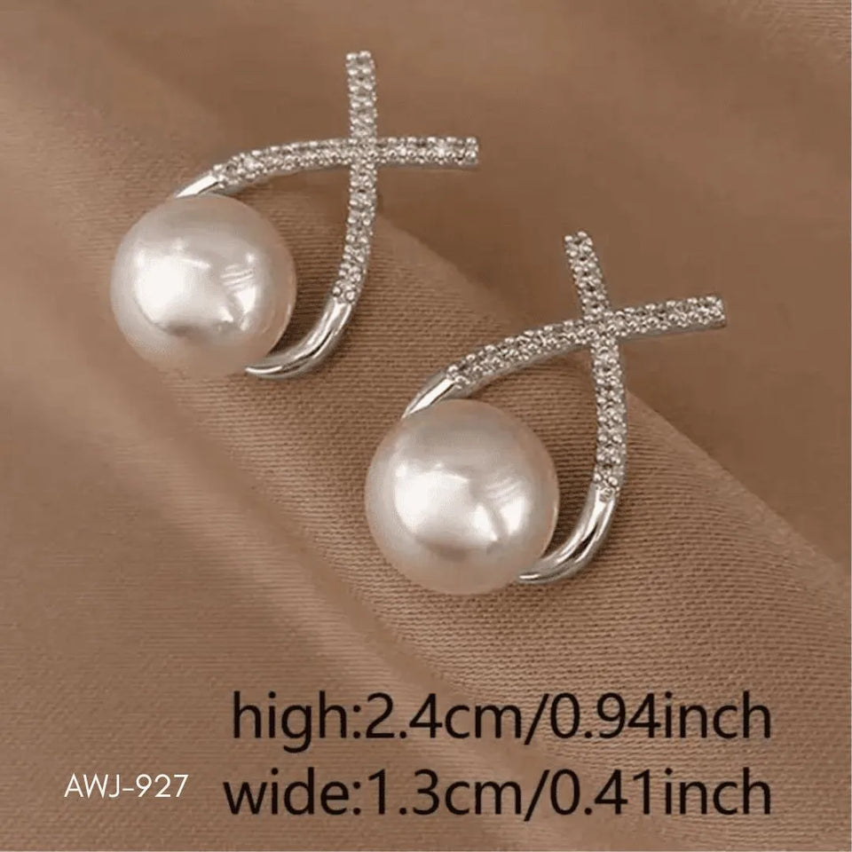 Cross Zircon Pearl Earrings for Women Silver Golden 2Pcs