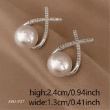 Cross Zircon Pearl Earrings for Women Silver Golden 2Pcs