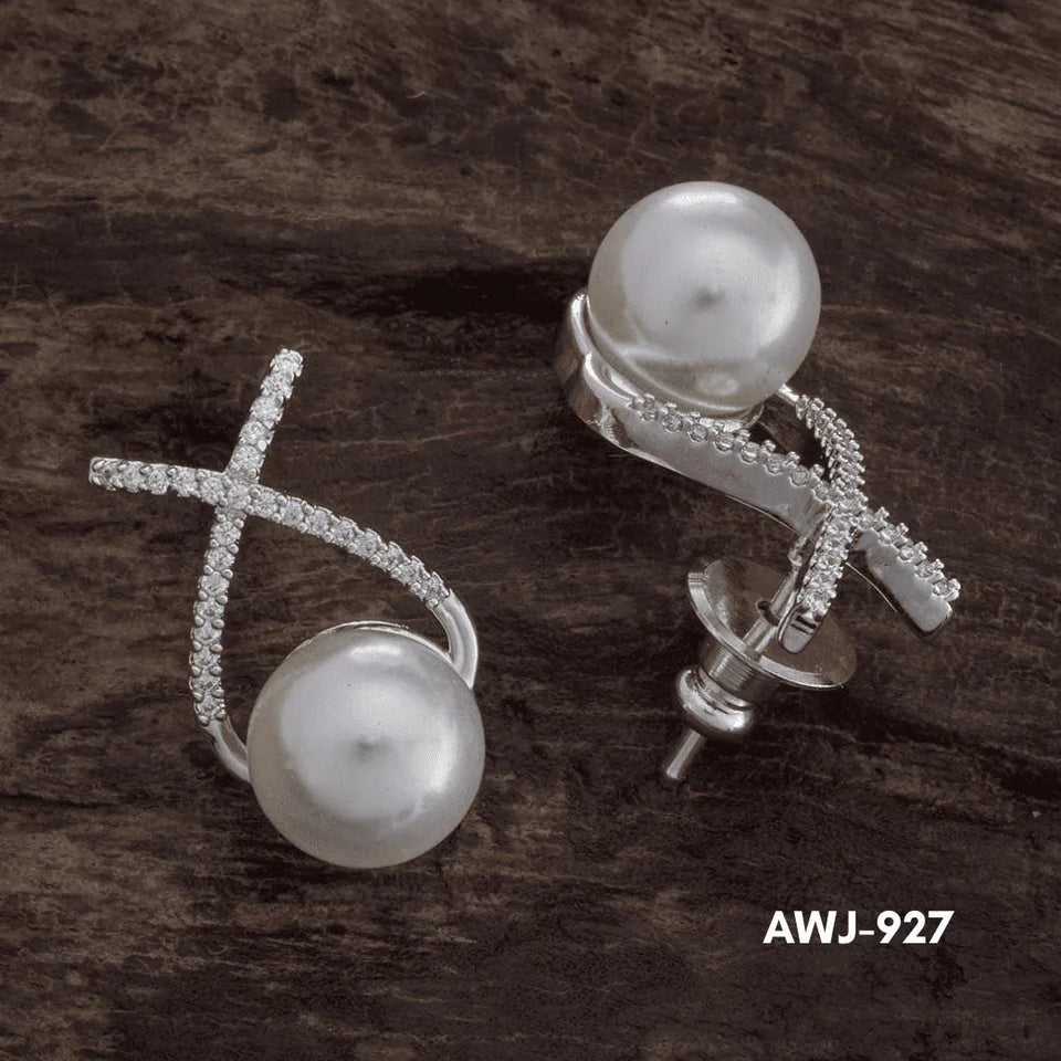 Cross Zircon Pearl Earrings for Women Silver Golden 2Pcs
