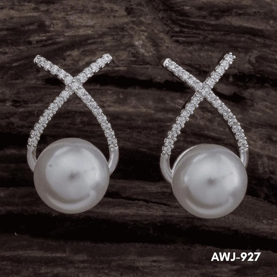 Cross Zircon Pearl Earrings for Women Silver Golden 2Pcs
