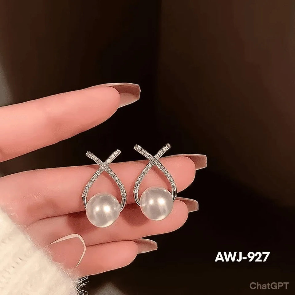 Cross Zircon Pearl Earrings for Women Silver Golden 2Pcs