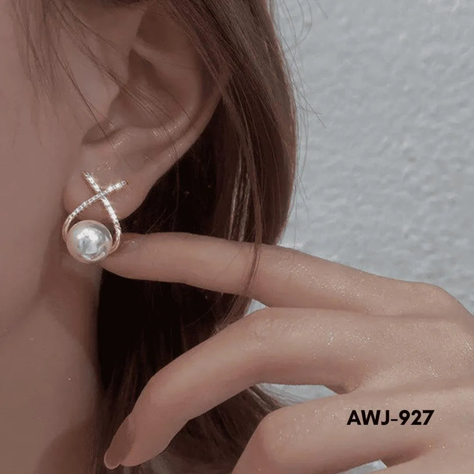 Cross Zircon Pearl Earrings for Women Silver Golden 2Pcs