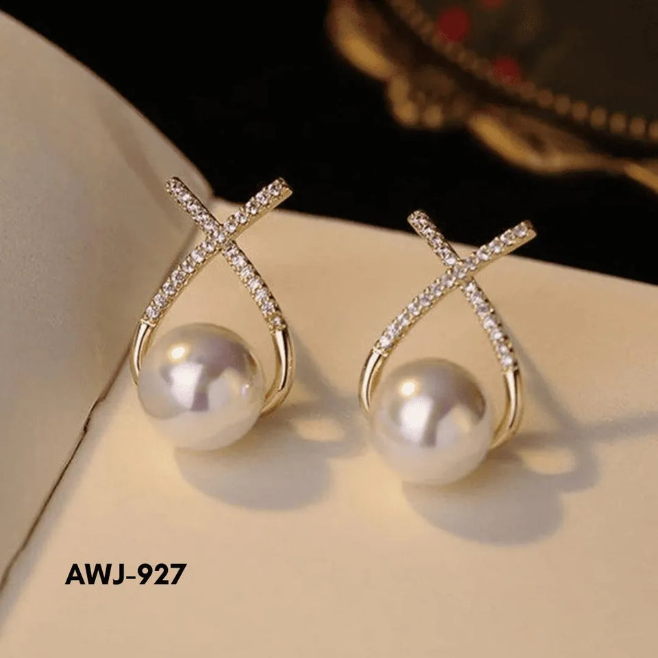 Cross Zircon Pearl Earrings for Women Silver Golden 2Pcs