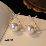 Cross Zircon Pearl Earrings for Women Silver Golden 2Pcs