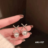 Cross Zircon Pearl Earrings for Women Silver Golden 2Pcs