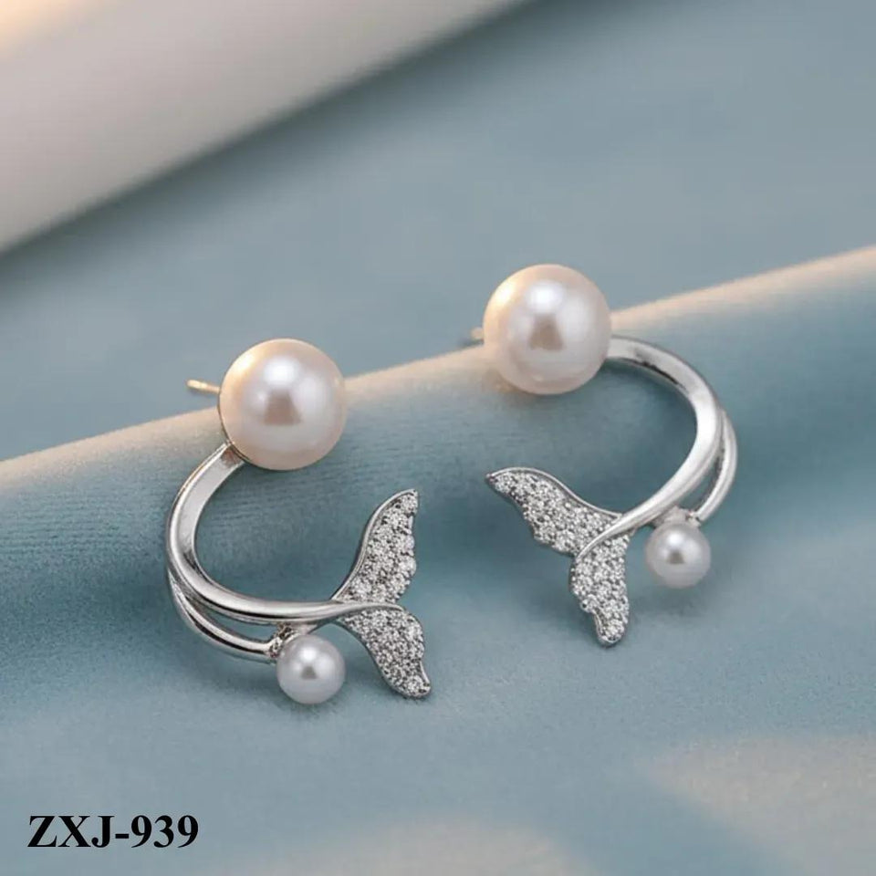 Korean Fish Tail Earrings Alloy Women 2Pcs Pink Silver Gold Black
