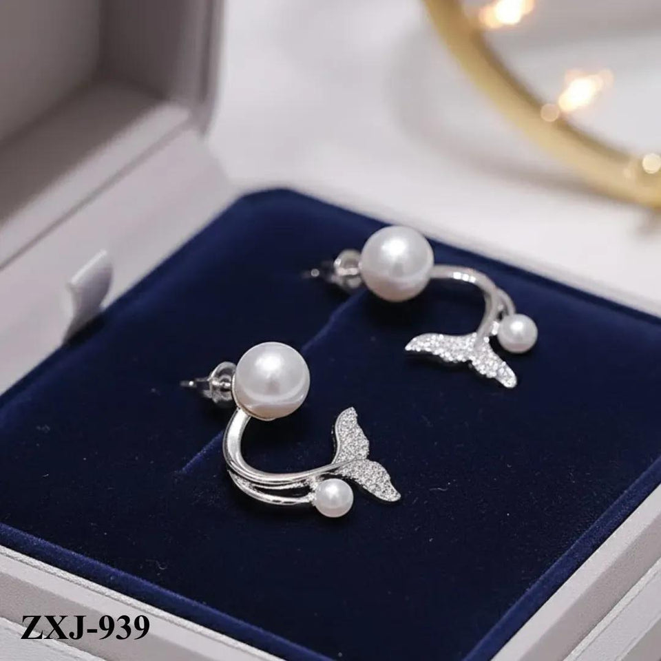 Korean Fish Tail Earrings Alloy Women 2Pcs Pink Silver Gold Black