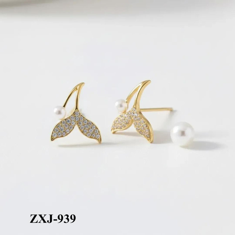 Korean Fish Tail Earrings Alloy Women 2Pcs Pink Silver Gold Black